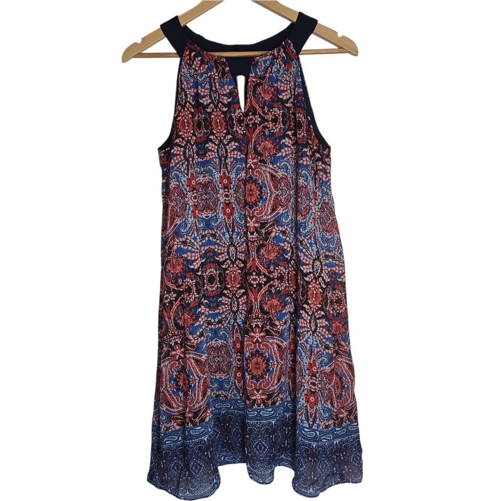 Dress Barn Womens Red Blue Paisley Halter‎ Dress Petite 10 Lined Party Americana
